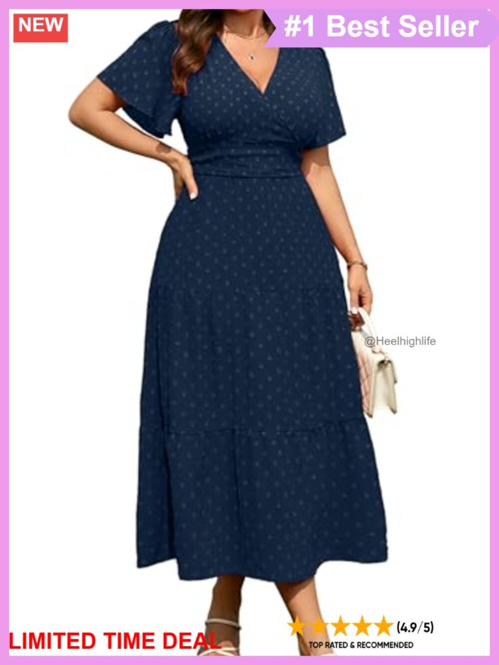 Plus Size Wrap V Neck Swiss Dot Maxi Dress Ruffle Sleeve Boho Wedding Guest